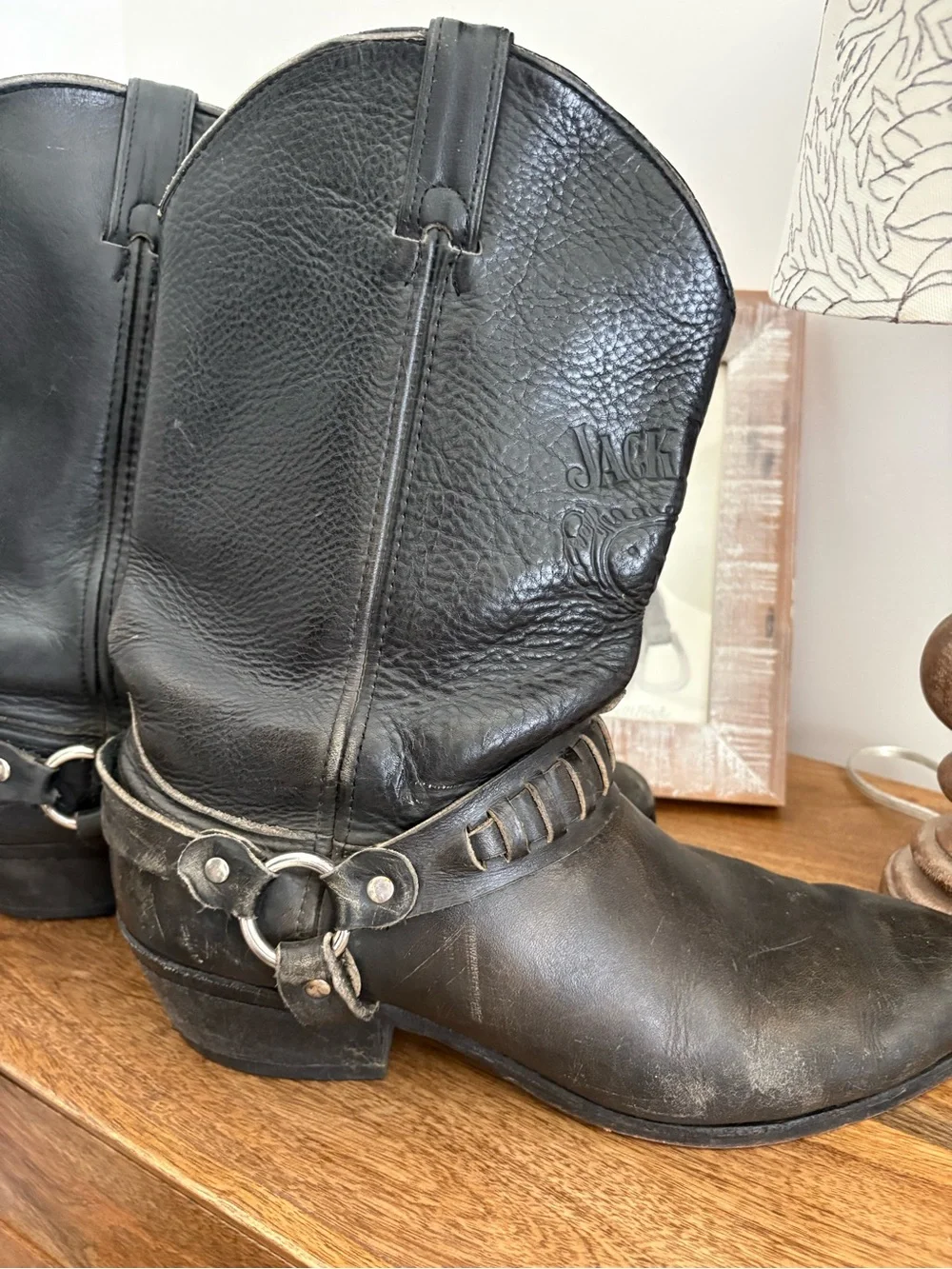 Jack Daniel's Embossed Black Leather harness boots